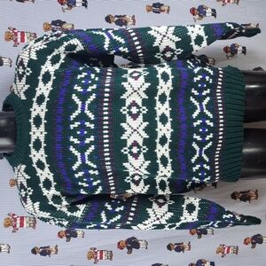Vintage Brittany Bay green & white geo  chunky knit pullover casual XL sweater